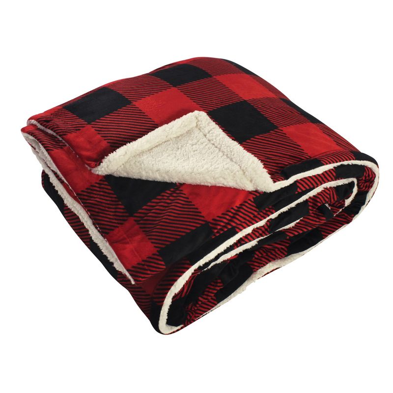 Hudson Home Collection Home Mink Blanket with Sherpa Back, Buffalo Plaid Sherpa, 60X80 In. (Oversize Throw)