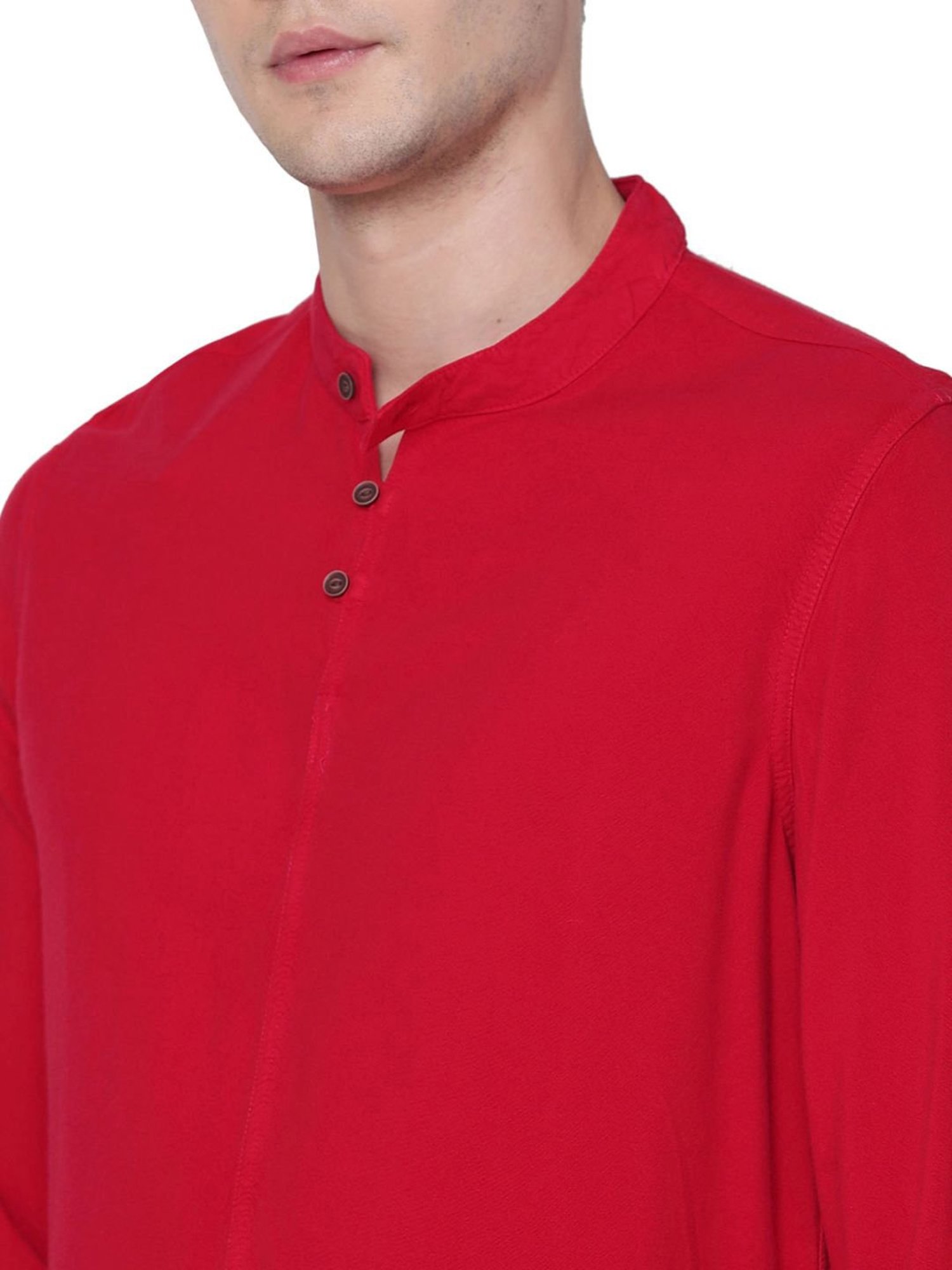Identiti Red Tapered Fit Short Kurta
