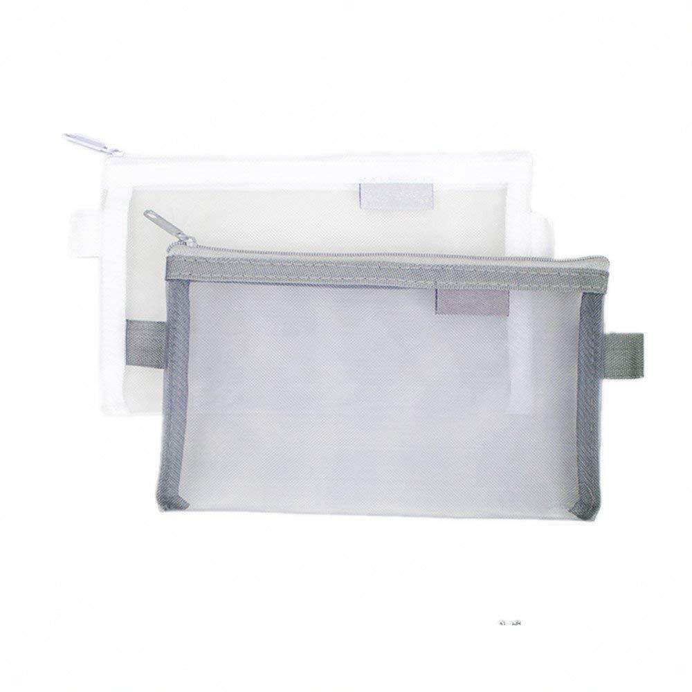 Funnylive Set of 3;Solid Color Mesh Zipper Pencil Case Transparent Mesh Pencil Case Black, Gray, White Pencil Case Student Stationery Office Bill Receive Bag