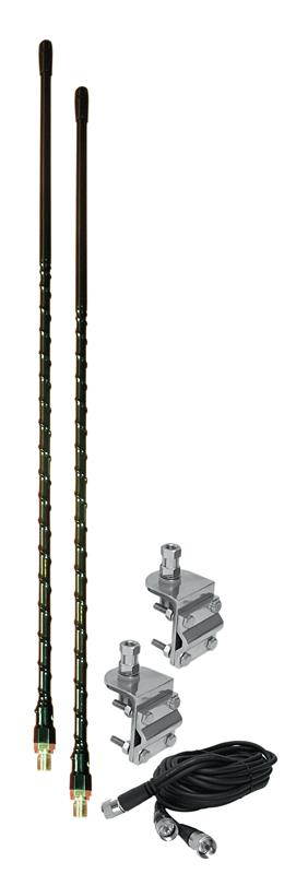 PROCOMM - 4' DUAL 3-WAY MIRROR OR SIDE MOUNT ANTENNA KIT WITH 12' COAXIAL CABLE  - IN BLACK