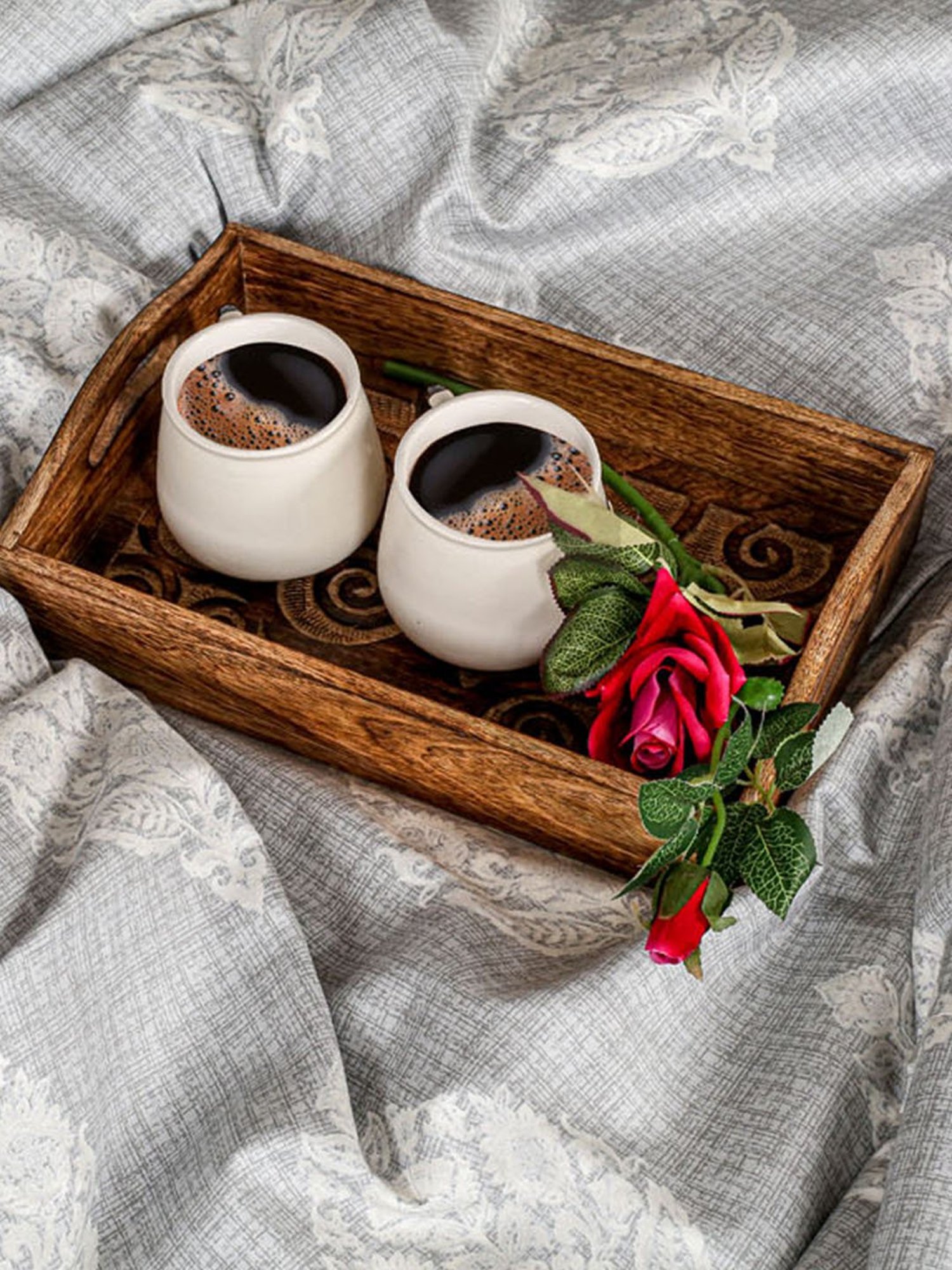 Swayam Ananda Grey & White Pure Cotton 200 TC Floral Design King Bedsheet Set