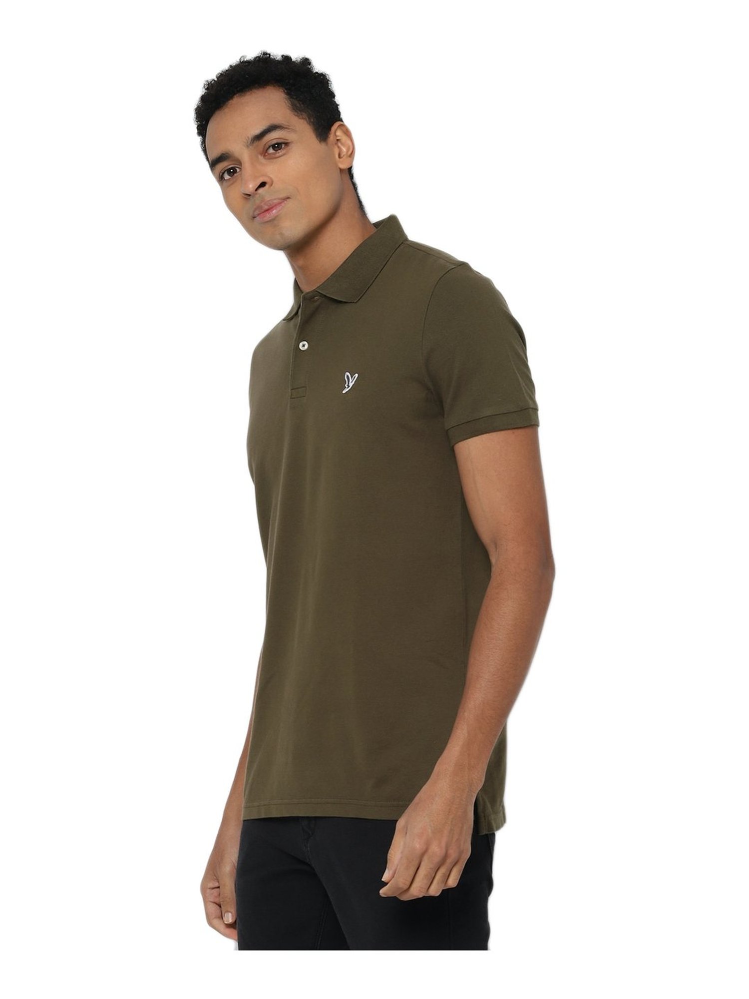 American Eagle Outfitters Olive Green Cotton Slim Fit Polo T-Shirt