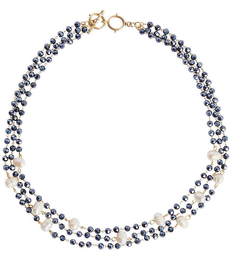 Ming Wang Crystal and Pearl Tiered Necklace