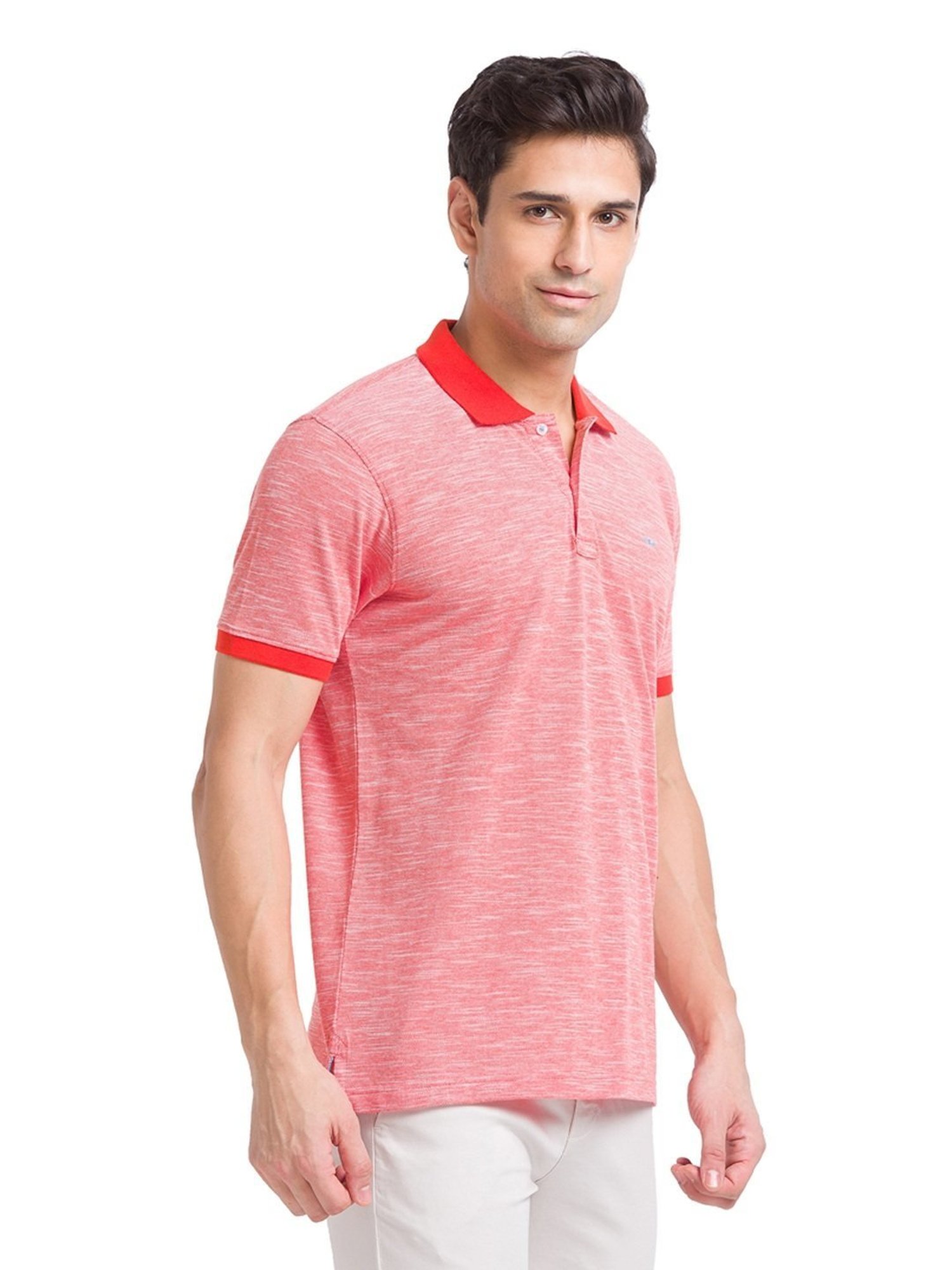 Park Avenue Red Slim Fit Self Pattern Polo T-Shirt