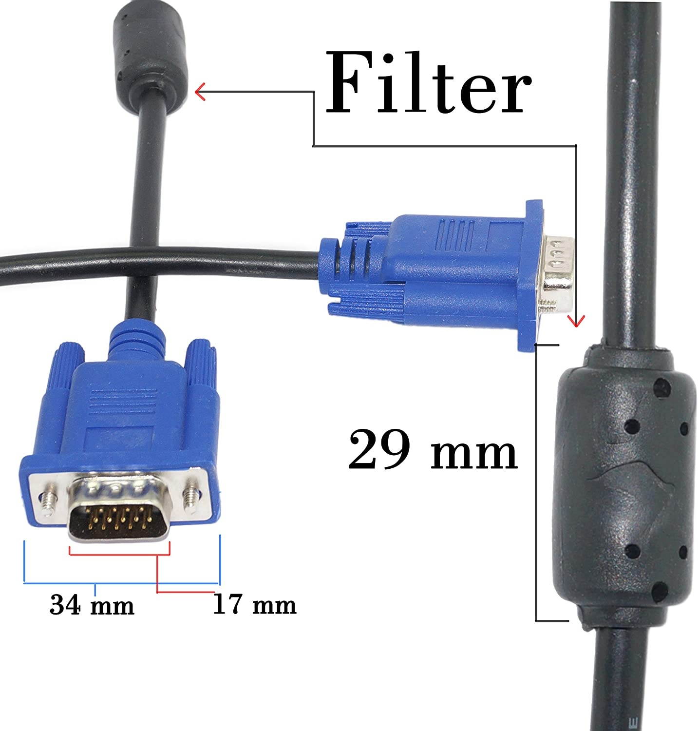 (2 Pack) 15Pin VGA Male to Male Cable - 3Feet