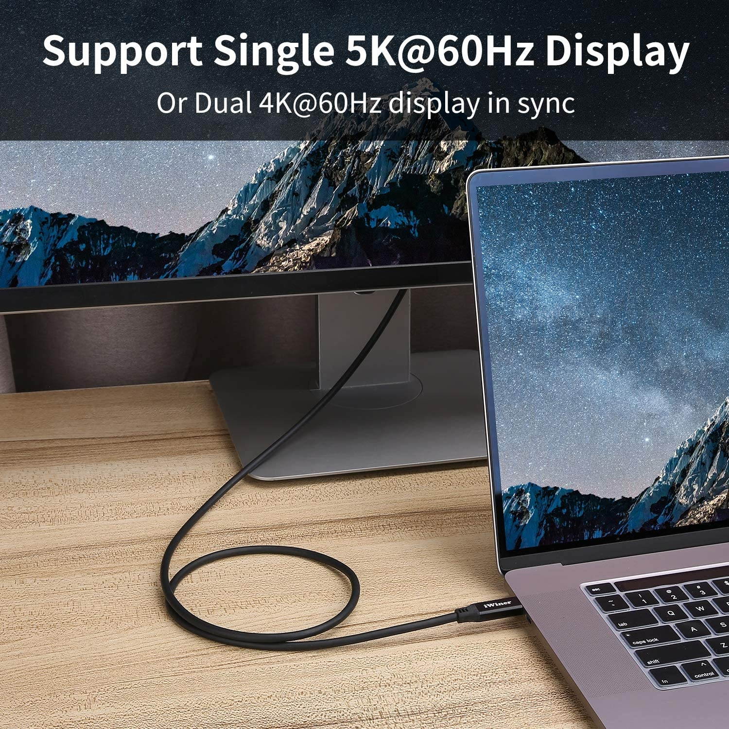 Compatible with Thunderbolt 3 Cable 20Gbps/5K/6Ft iWiner 100W 20V/5A TB3 USB4 Cable Supports Single 5K 60Hz or Dual 4K 60Hz Monitor External SSD eGpu (External Gpu) USB-C Docking Station