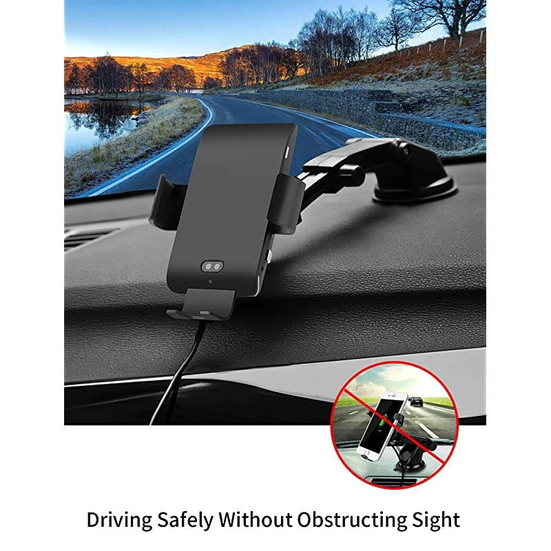 Wireless Car Charger Automatic Clamping 10W Qi Fast Charging Car Charger Mount Compatible with iPhone 12/12pro/12 pro max/11/11pro/11pro MAX/Xs MAX/XS/XR/X/8/8p Samsung S10/S10+/S9/S9+/S8/S8+