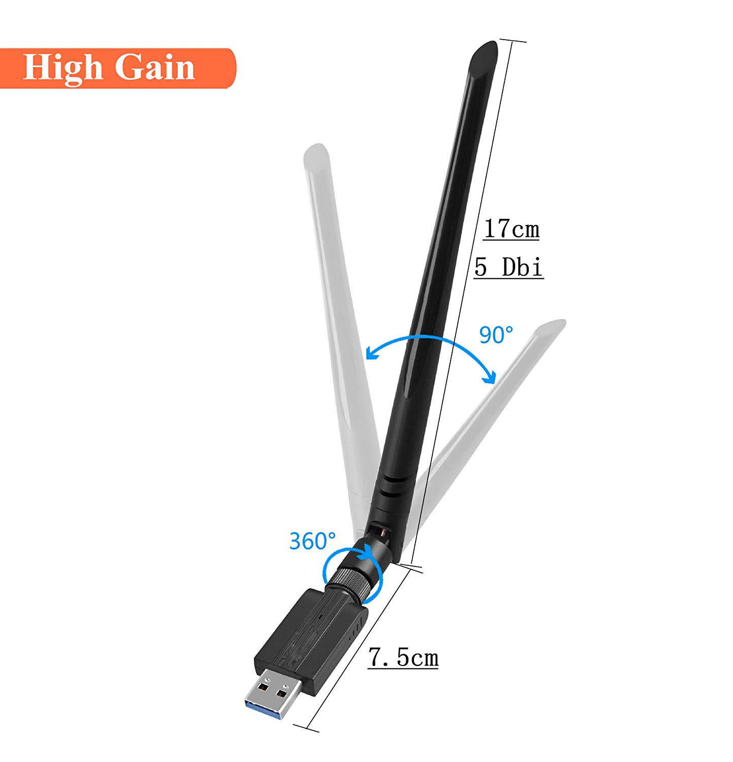 1200Mbps USB Wifi Adapter - USB 3.0 Wireless AC1200 Dual Band 2.4G/5G Wireless Lan Network Card Dongle High Gain Antenna IEEE802.11ac/n/g/b For Desktop Laptop PC - Windows 10/XP/Vista/7/8/8.1/, Mac