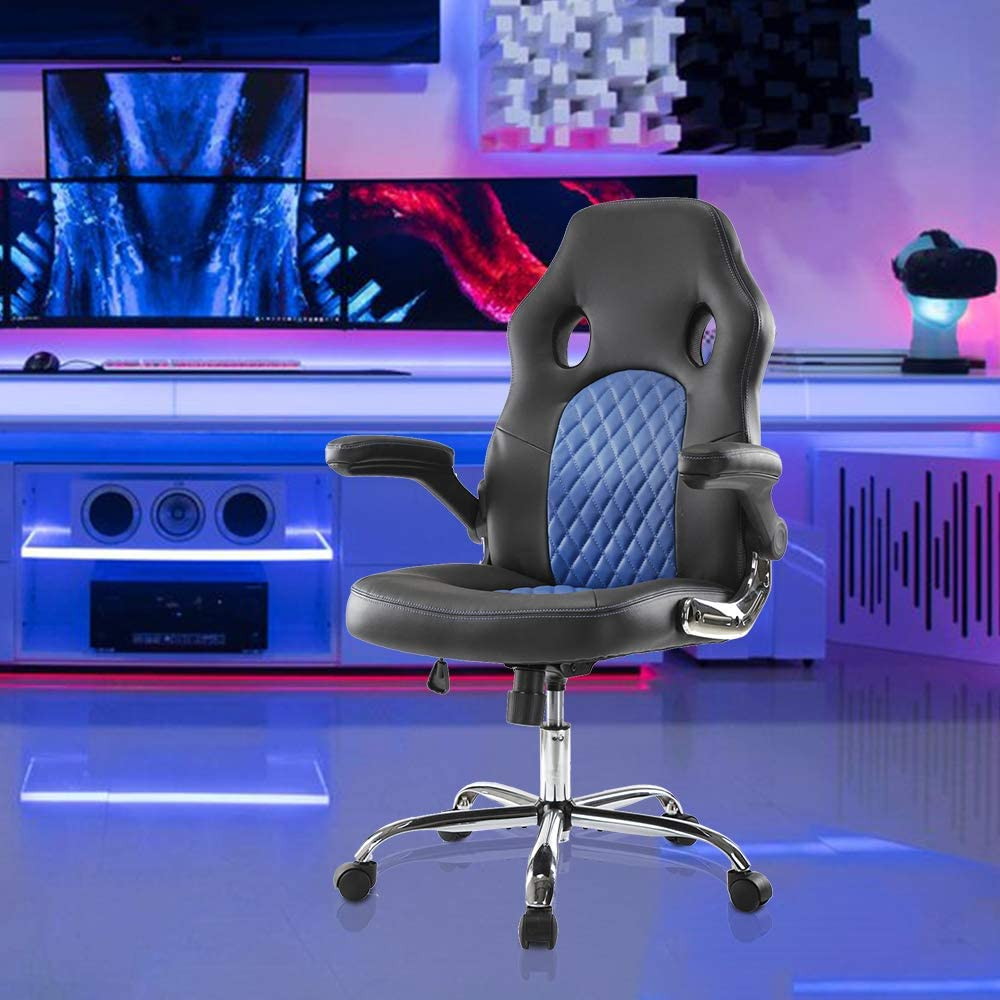 SMUGDESK Office Chair, Gaming Chair Leather, Computer Desk Chair Task Swivel Executive Chairs High Back with Padded Seat Armrests and Rolling Casters (Black)