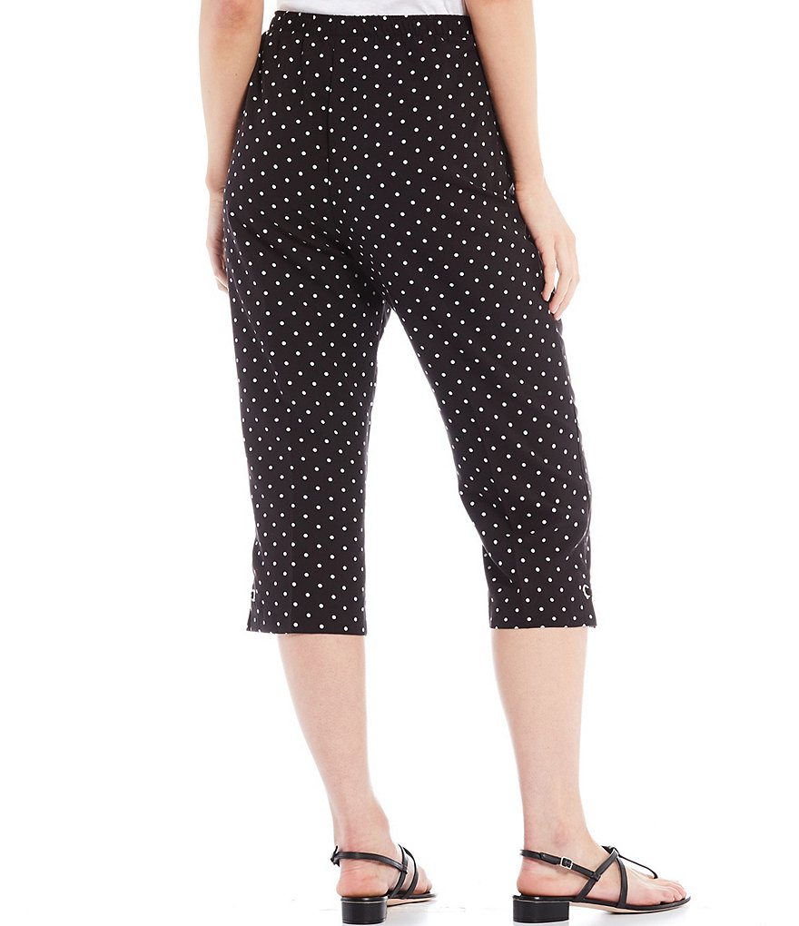 Allison Daley Petite Size Polka Dot Print Microfiber Twill Silver Ring Embellished Hem Detail Capri