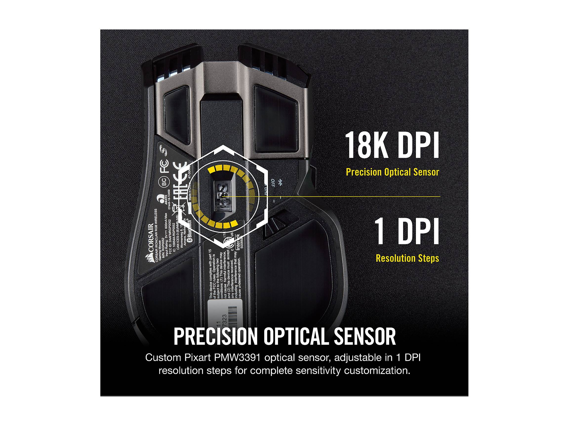 Corsair IRONCLAW CH-9317011-NA Black Dual (RF / Bluetooth Wireless) Optical Gaming Mouse