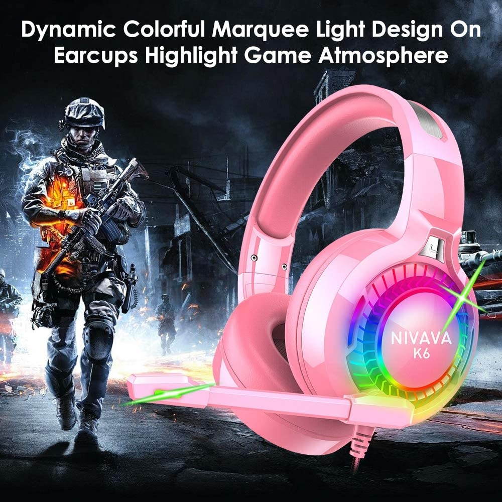 Nivava Gaming Headset for PS4, Xbox One, PC Headphones with Microphone LED Light Mic for Nintendo Switch PS5 Playstation Computer, K6