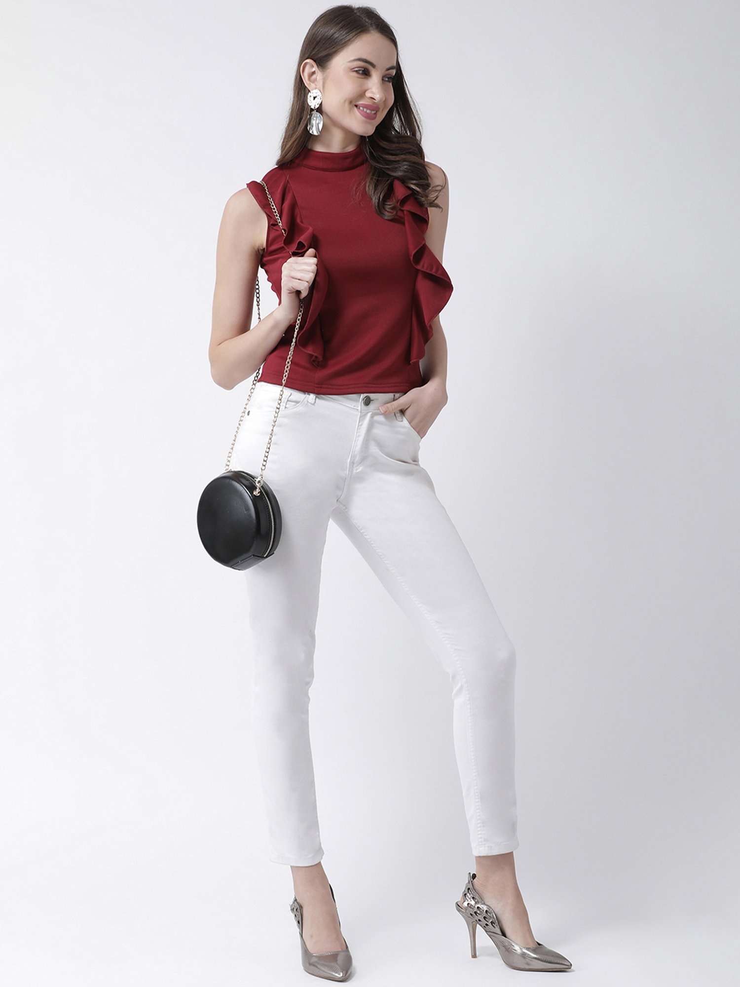 KASSUALLY Maroon Relaxed Fit Top