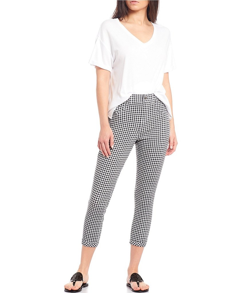 HUE Gingham Ultra Soft Denim High Waist Capri Leggings