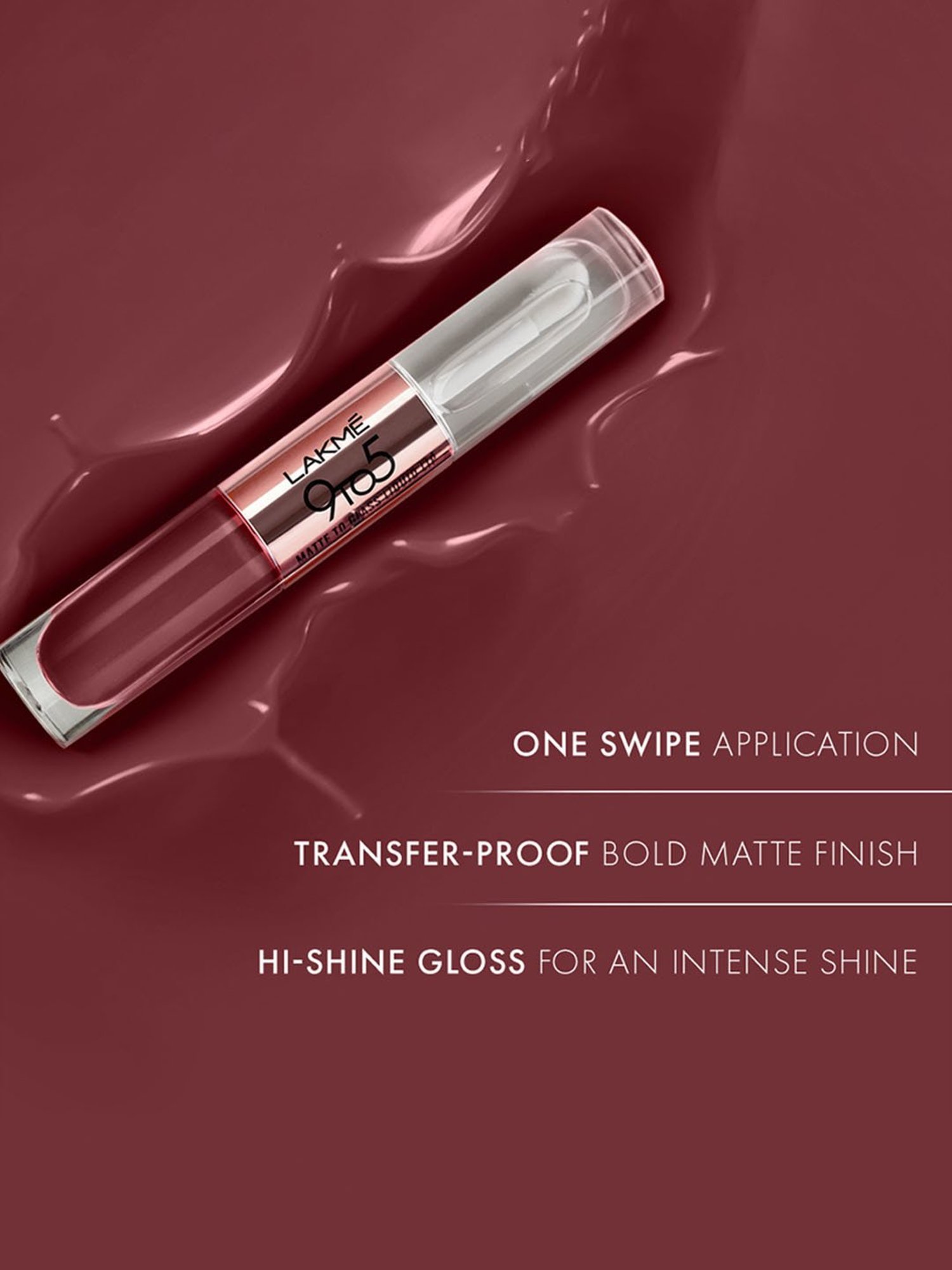 Lakme 9 To 5 Matte To Glass Liquid Lip Nut Roast - 7.6 ml