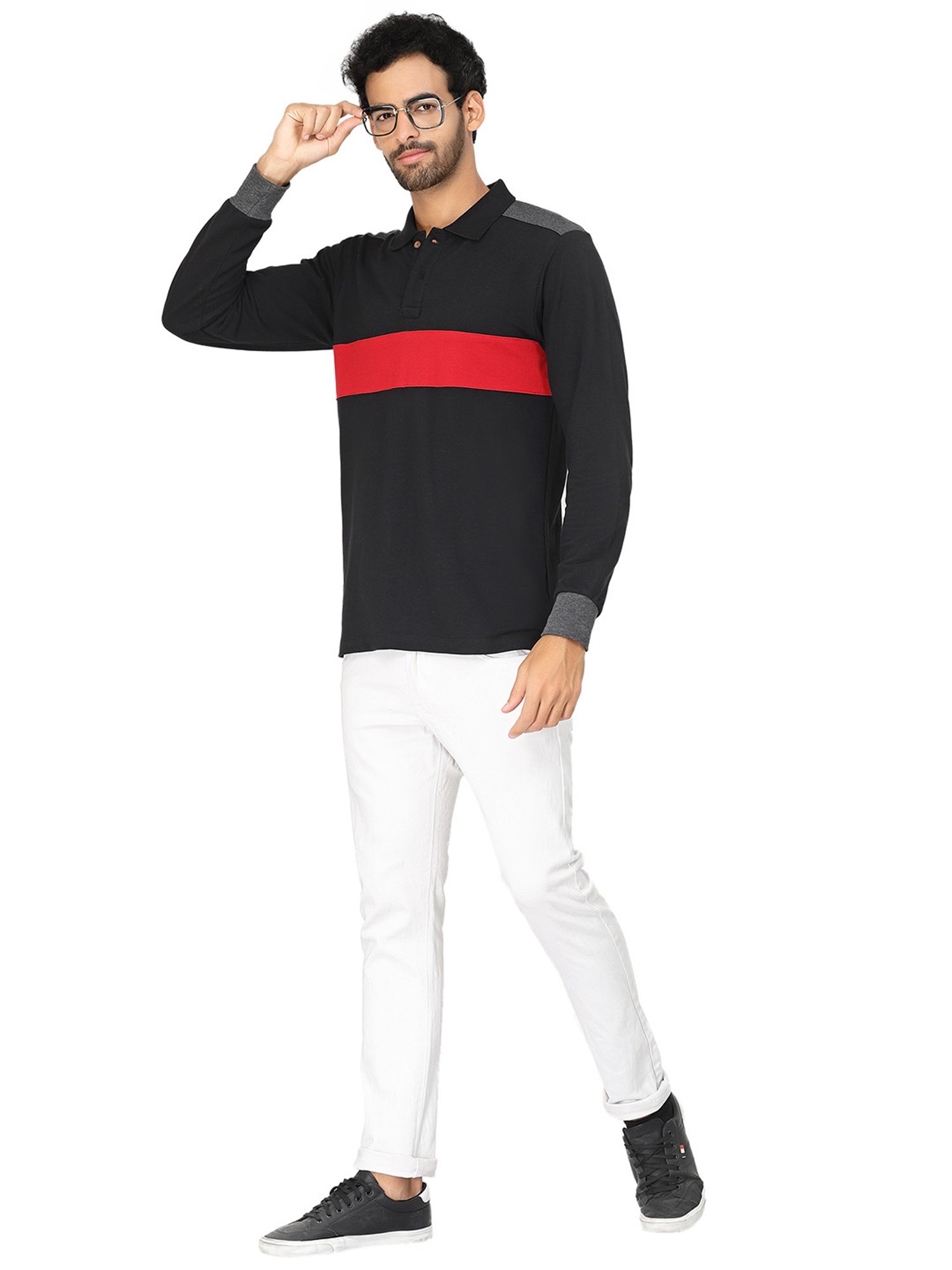 Kalt Black & Red Regular Fit Polo T-Shirt