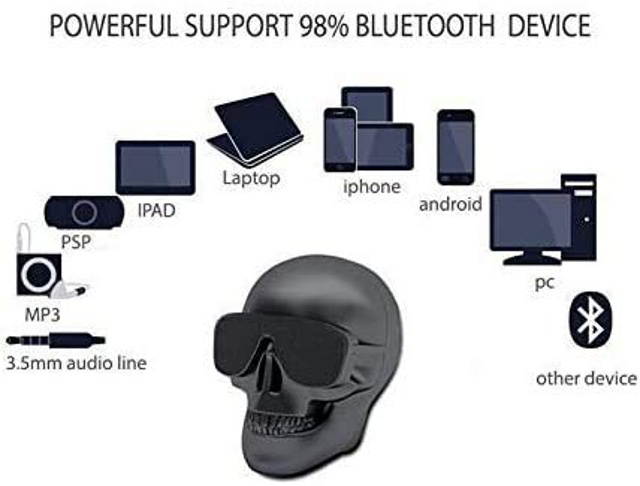 Mingyuan Bluetooth Speaker with Skull Head Shape Portable Wireless Speaker for Desktop PC/Laptop Notebook/Mobile Phone/MP3/MP4 Player(Cable Charger Gift)