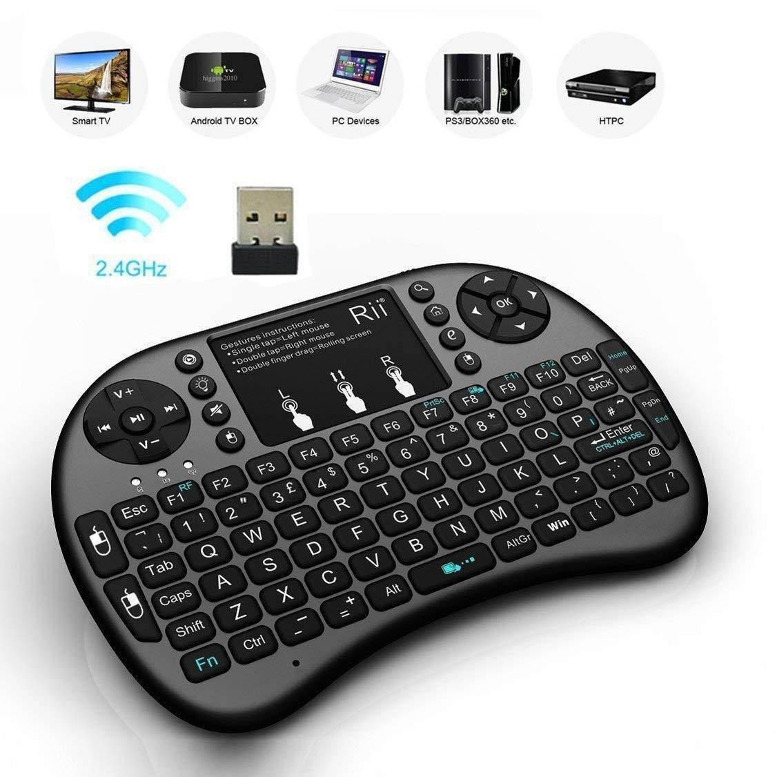 Rii i8+ 2.4GHz Mini Wireless Keyboard with Touchpad Mouse,LED Backlit,Rechargable Li-ion Battery (Updated 2017,Backlit)