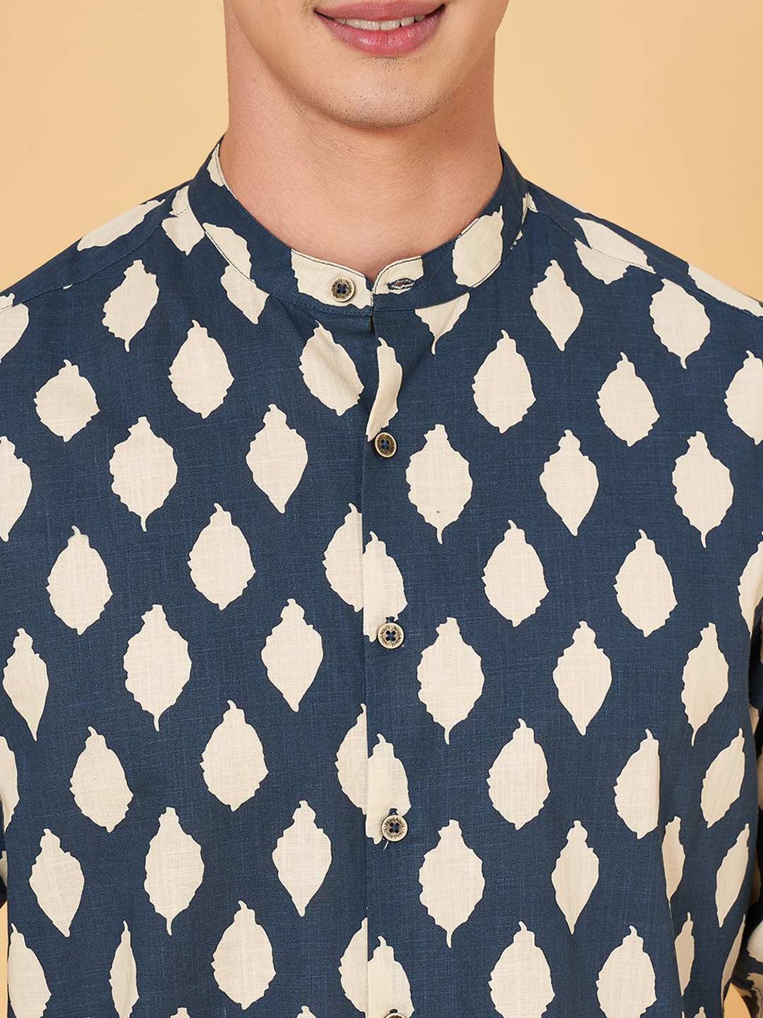 Indus Route By Pantaloons Midnight Navy Regular Fit Printed Shirt
