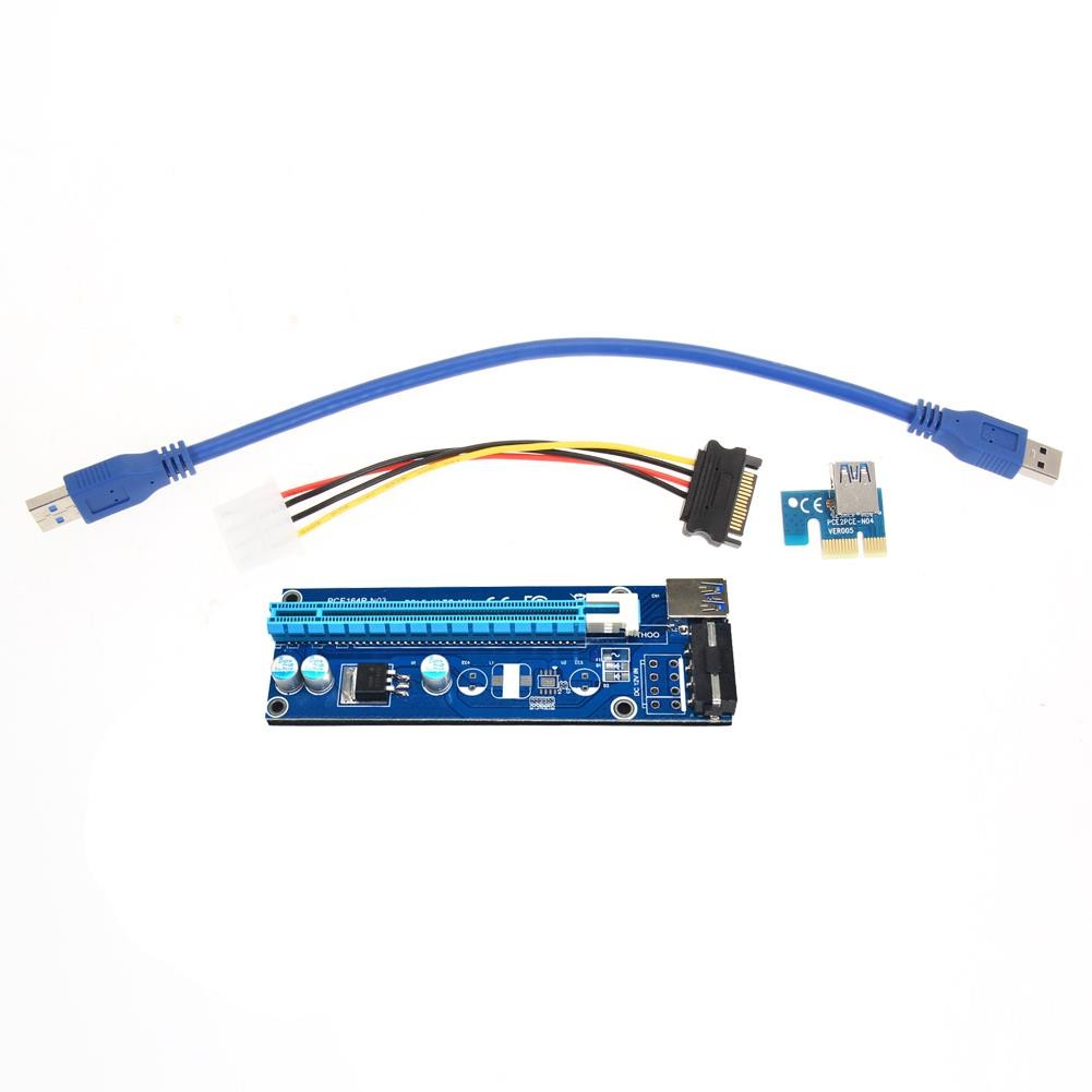 PCI-E PCI Express Riser Card Adapter 1x to 16x USB 3.0 Data Cable SATA 15Pin to 4Pin Power Cable for BTC Miner Machine 30/60cm