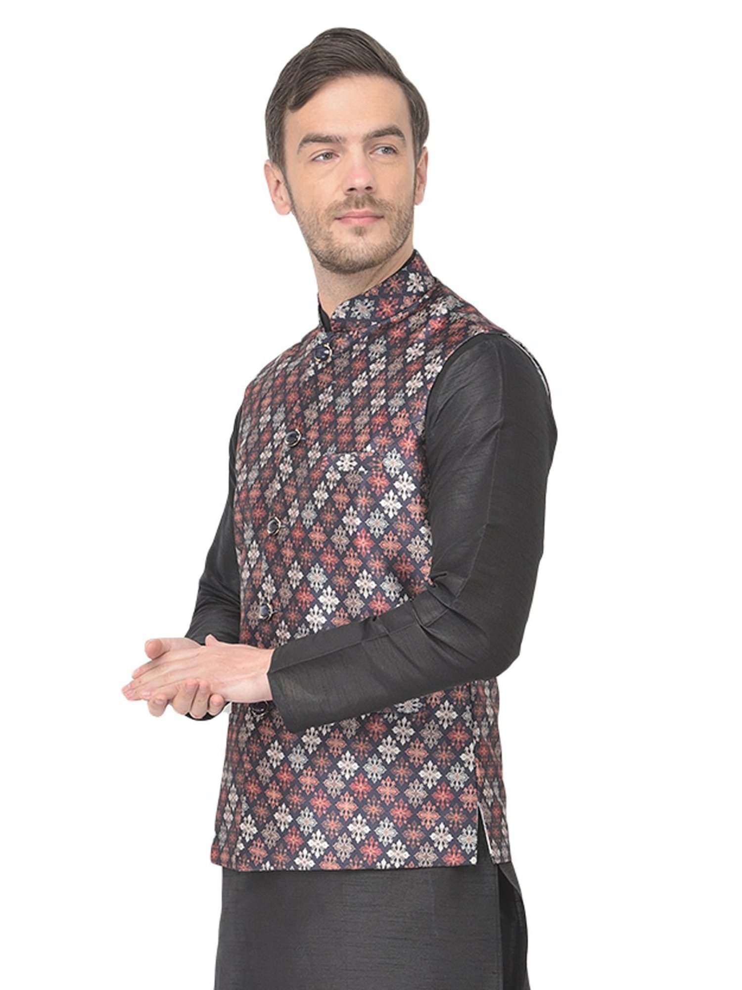 SG LEMAN Multi Regular Fit Printed Nehru Jacket