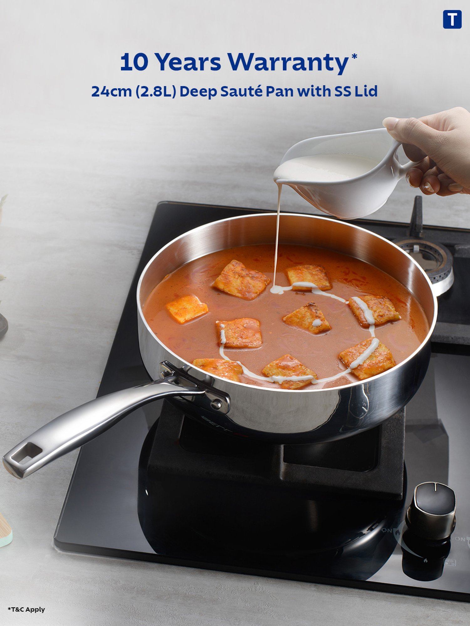 Tramontina Aeion Triply 24cm/2.8L Saute Pan with SS 304 Lid Stay Cool Handle NSF Certified