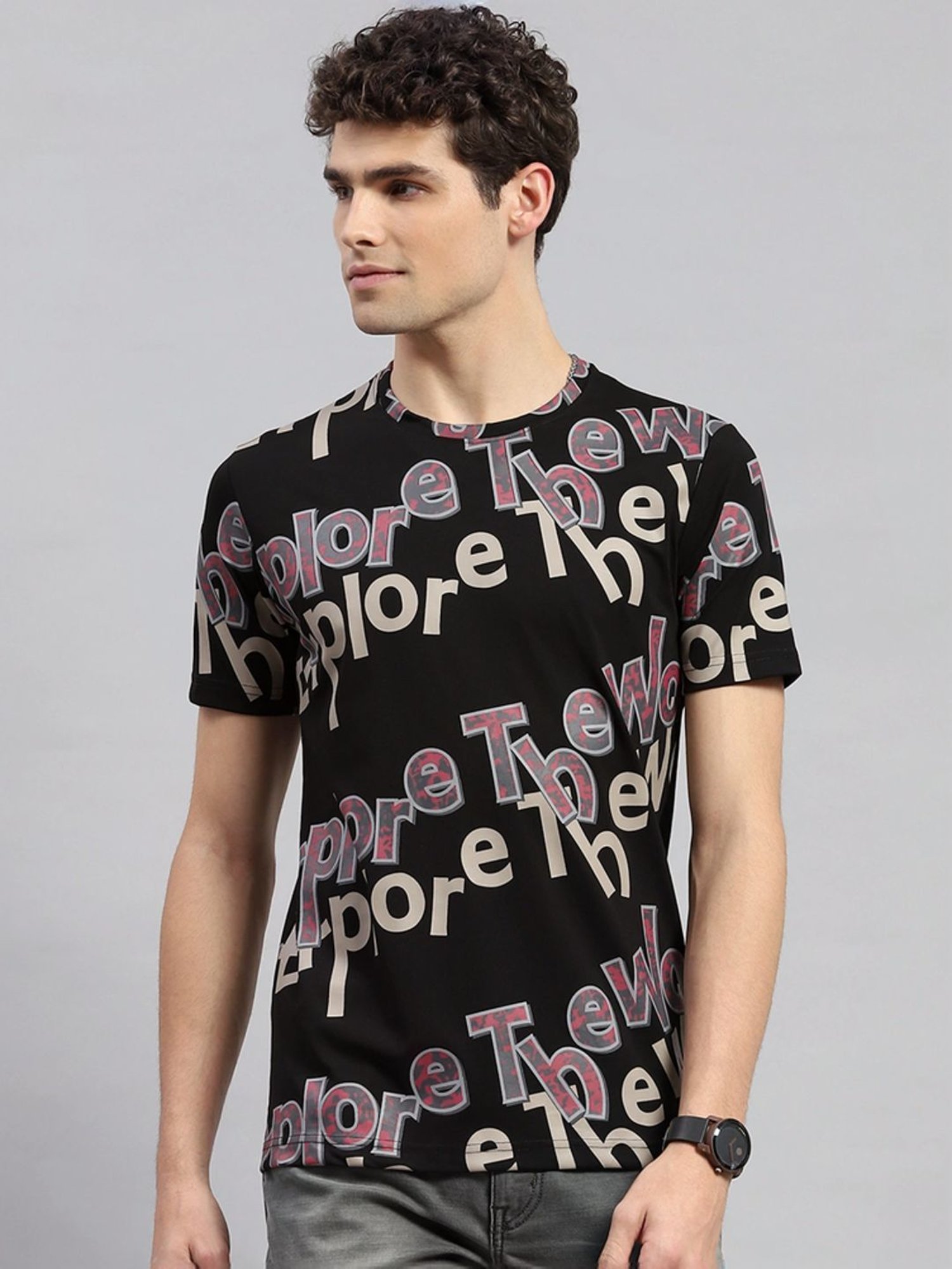 Monte Carlo Black Regular Fit Printed T-Shirt