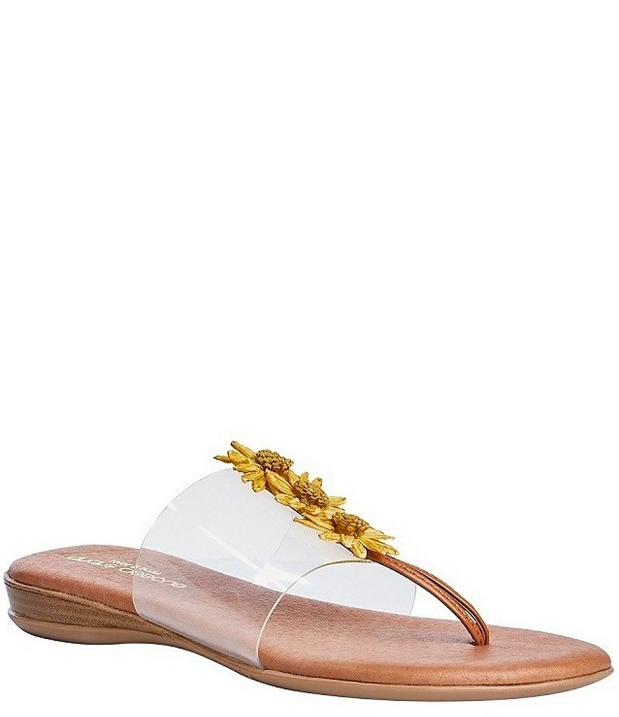 Andre Assous Nadine Raffia Flowers Clear Thong Sandals
