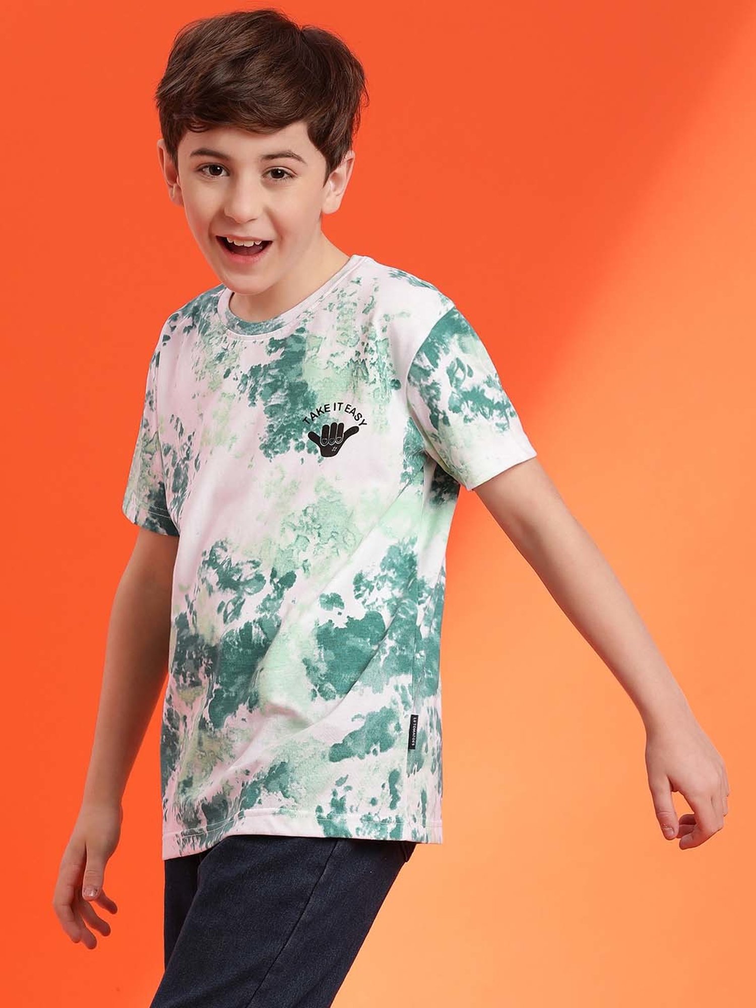 Lil Tomatoes Kids Green & White Over Dyed T-Shirt