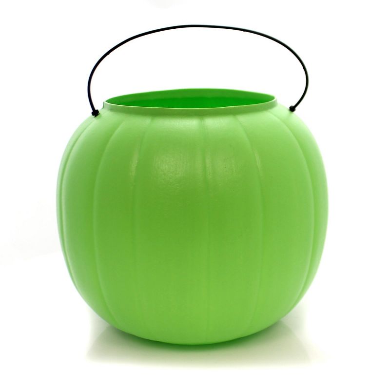 Halloween Blow Mold 7.25" Green Big Jack Pumpkin Pail Trick Treat Bucket  -  Trick Or Treat Containers