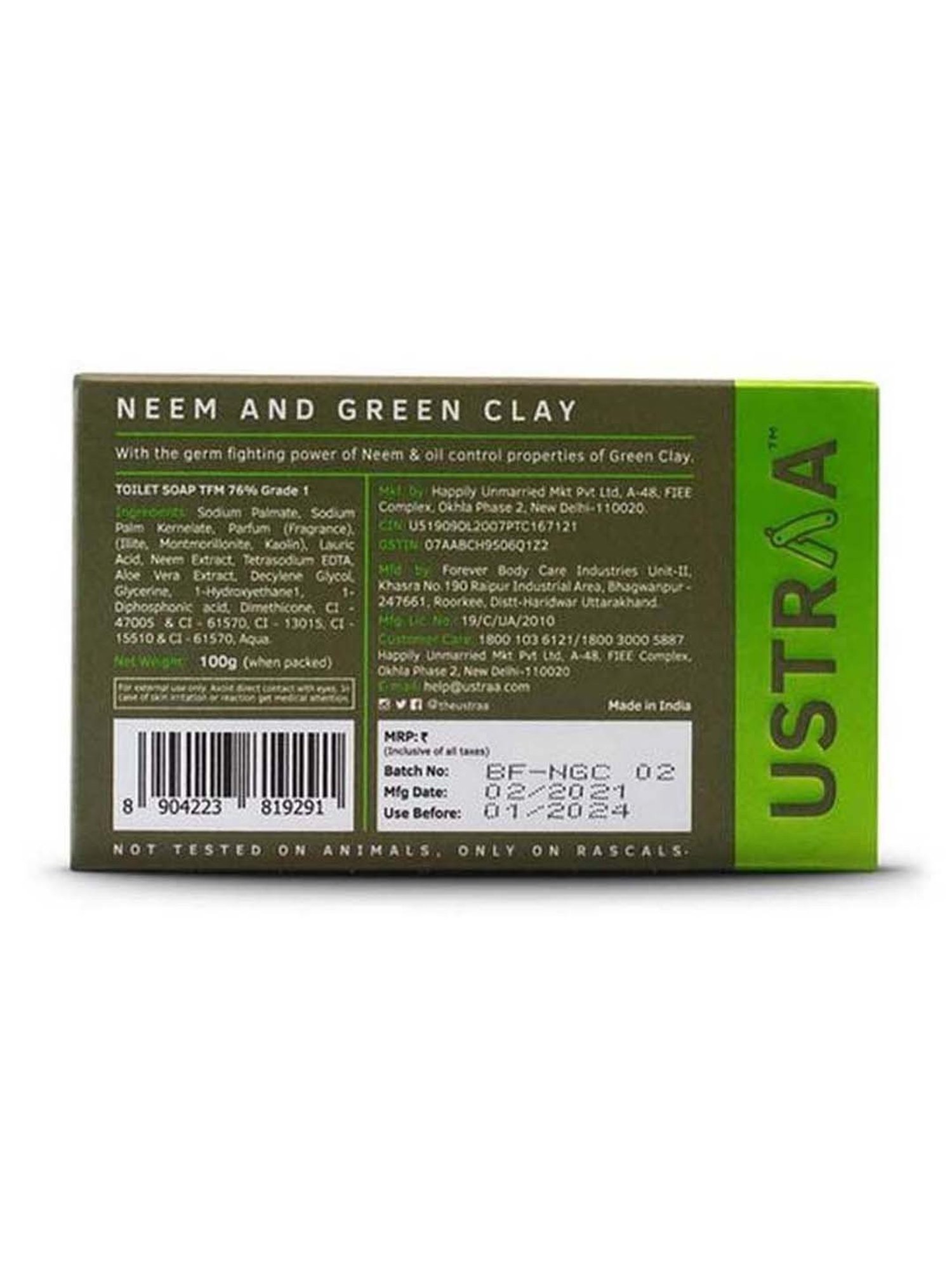 Ustraa Neem & Green Clay Soap (Pack of 8)