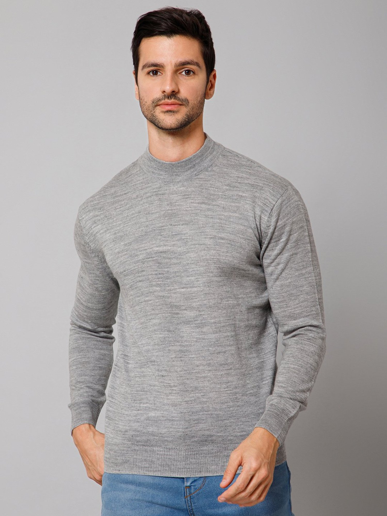 Cantabil Grey Melange Regular Fit Sweater