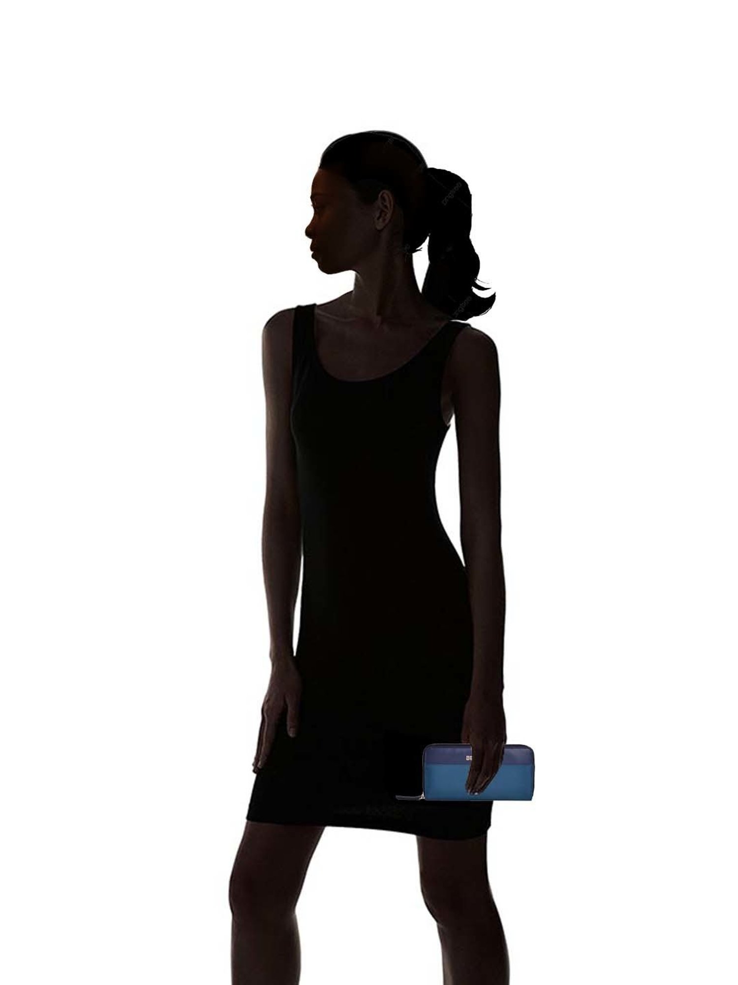 BELWABA Blue Color Block Zip Around Wallet for Women