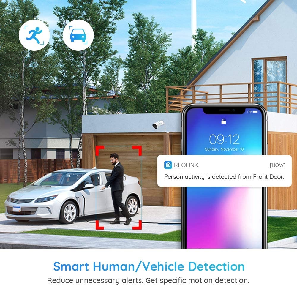 2pcs Reolink 5MP HD Outdoor 2.4G/5Ghz WiFi Camera RLC-510WA, Smart Human/Vehicle Detection, work with Google Assistant, Time-Lapse, 256GB Micro SD Storage (not Included) for 24/7 Recording