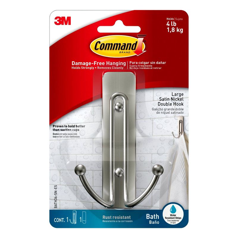 Command Bath Double Wall Hook Metal Satin