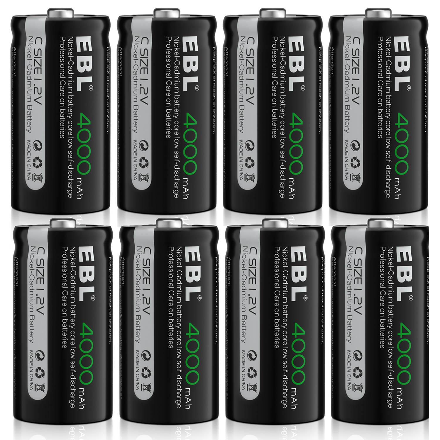 EBL 8PCS  Rechargeable C Battery High Performance Ni-Cd Battery 4000mAh