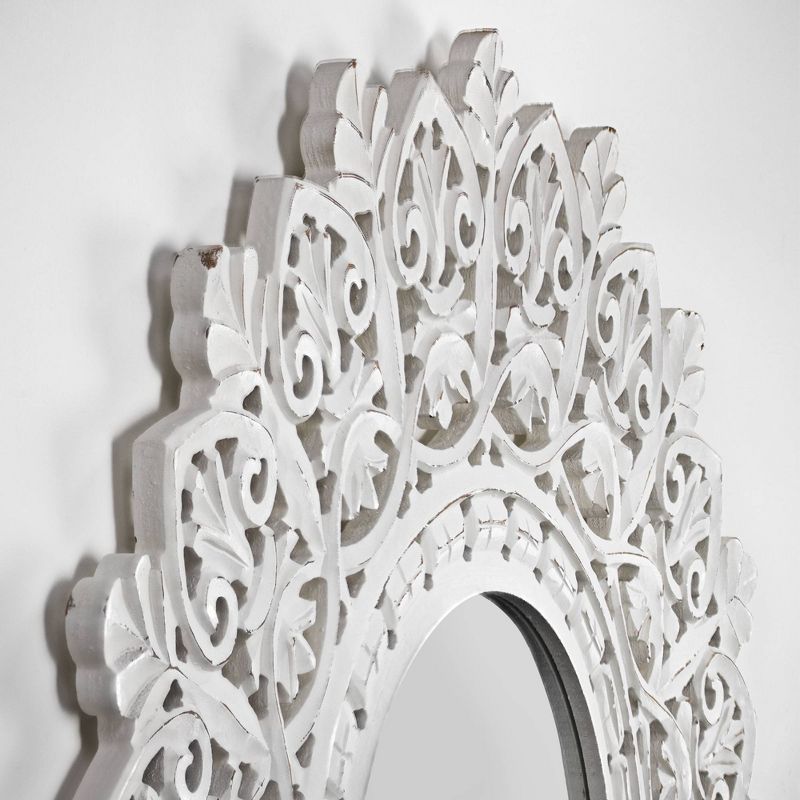 Hand Carved Wood Medallion Sunburst Accent Mirror White - Crystal Art Gallery