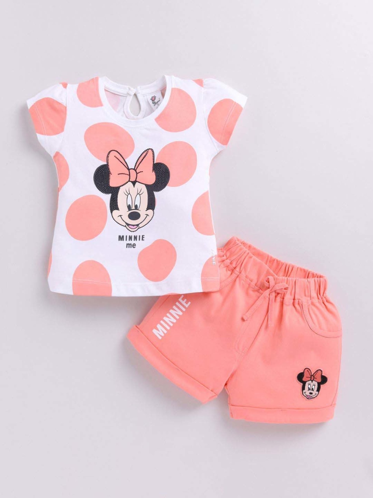 ANNIE Girls Peach & White Cotton Printed Top & Short sets