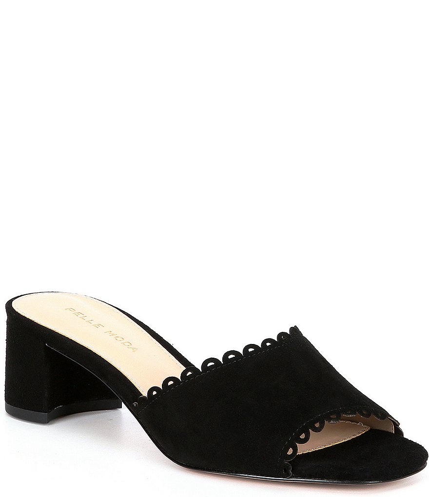 Pelle Moda Rayna Suede Scalloped Block Heel Slides