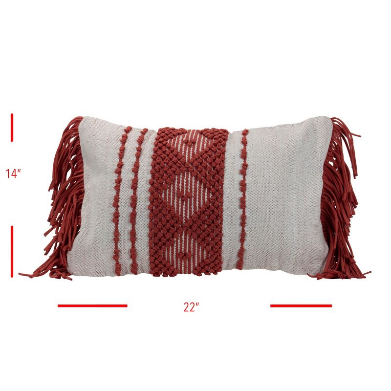Diamond Pattern Hand Woven 14x22" Decorative Cotton Throw Pillow with Hand Sewn Jersey Fringe - Foreside Home & Garden