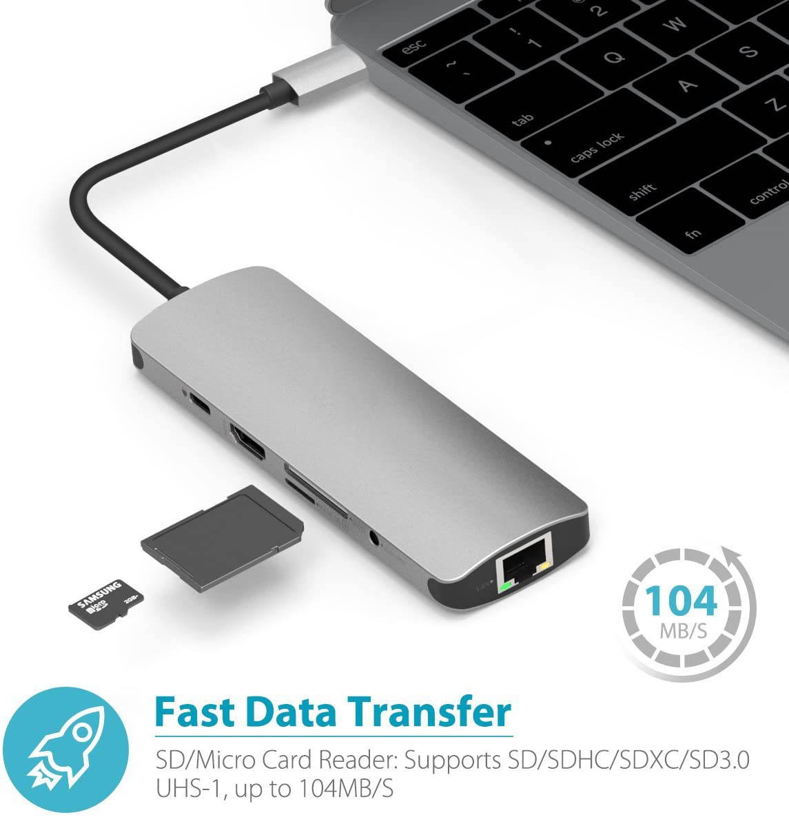 USB C Hub, USB C Adapter 9 in 1 with USB-C Charging, Port of Mic/Audio,3 USB 3.0 Ports, HDMI, SD, Micro SD Compatible for MacBook Pro, Surface Pro,Notebook PC, USB Flash Drives and More