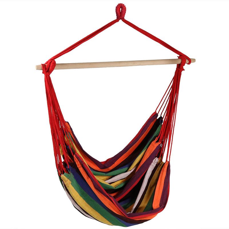 Sunnydaze Jumbo Extra Large Hanging Rope Hammock Chair Swing with C-Stand - 300 lb Weight Capacity - Sunset