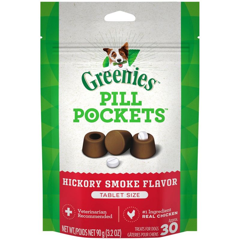 Greenies Dog Tablet Pill Pockets Beef Hickory Smoke Dry Chewy Dog Treats - 3.2oz