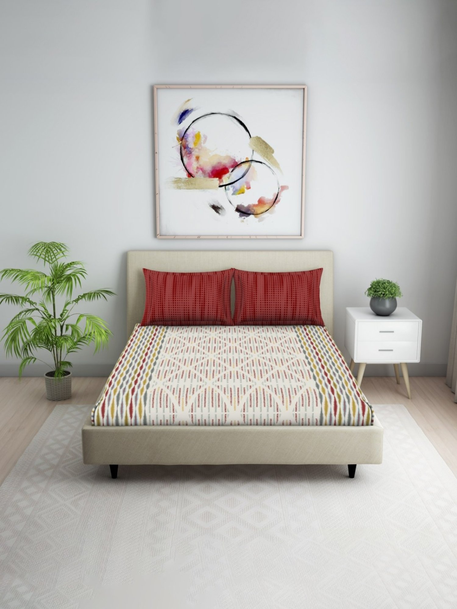 Welspun Red 144 TC Cotton Queen Bed Sheet with 2 Pillow Covers