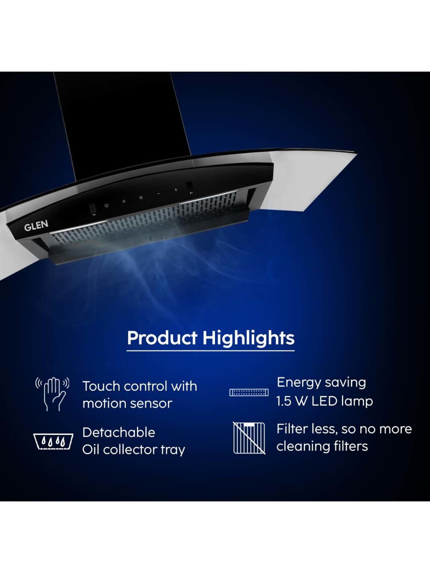 Glen CH6071BLDCBLAC60 1200CMH 60cm Wall Mounted Chimney (Black)