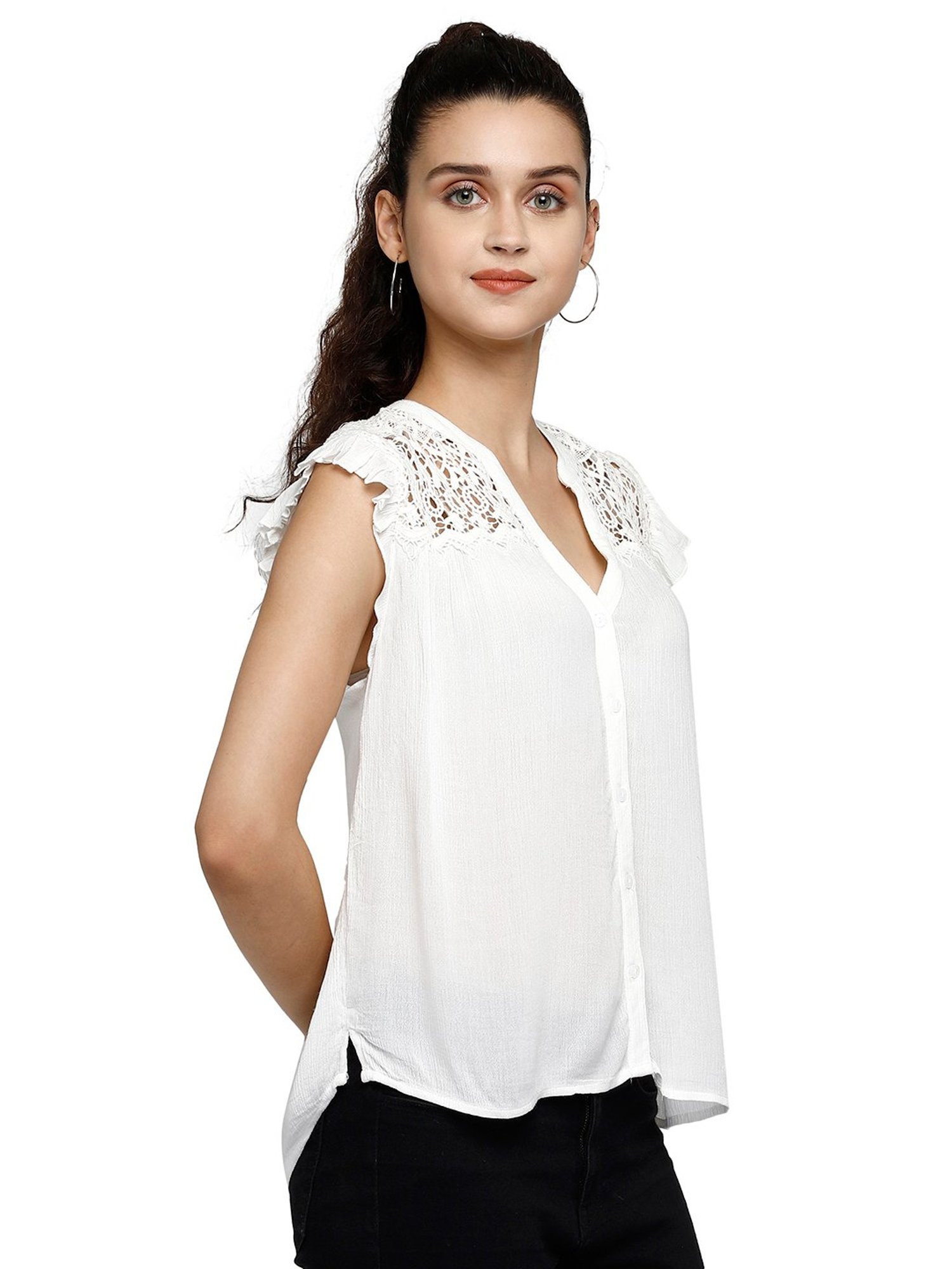 Aditi Wasan White Crochet Shirt
