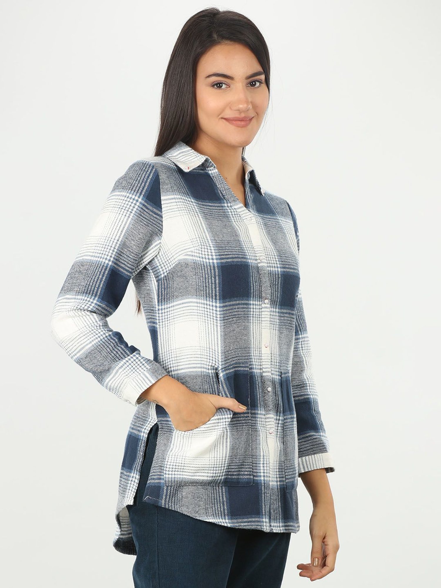 Mustard Blue & White Checks Shirt