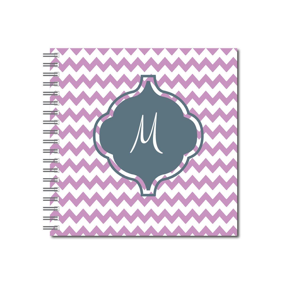 Purple Chevron Patterned Feminine Monogram Spiral Notebook/Journal, 120 Wide Ruled or Checklist Pages, durable laminated cover, and wire-o spiral. 8.5x11 | 5.5x8.5 | 8.5x8.5 | Made in the USA