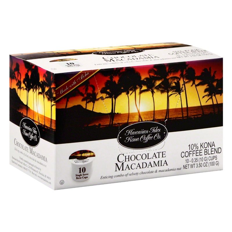 Hawaiian Isles Kona Chocolate Macadamia Medium Roast Coffee - Single Serve Pods - 10ct