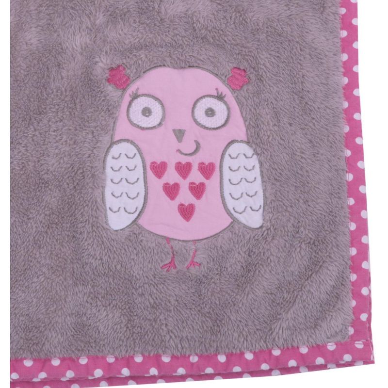 Bacati - Owls Grey with Grey Border Embroidered Baby Plush Blanket